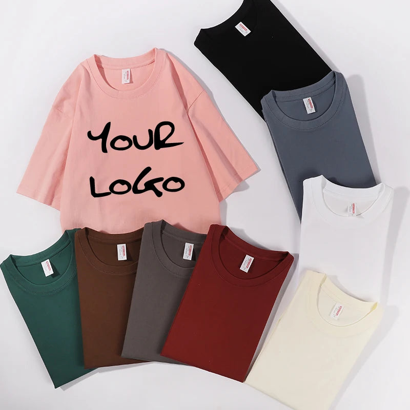 Customized  Silk Screen Printing Logo 220gms 100% Cotton Men's  T-shirt  Simple Loose Casual  O-neck Short Sleeve T-shirt