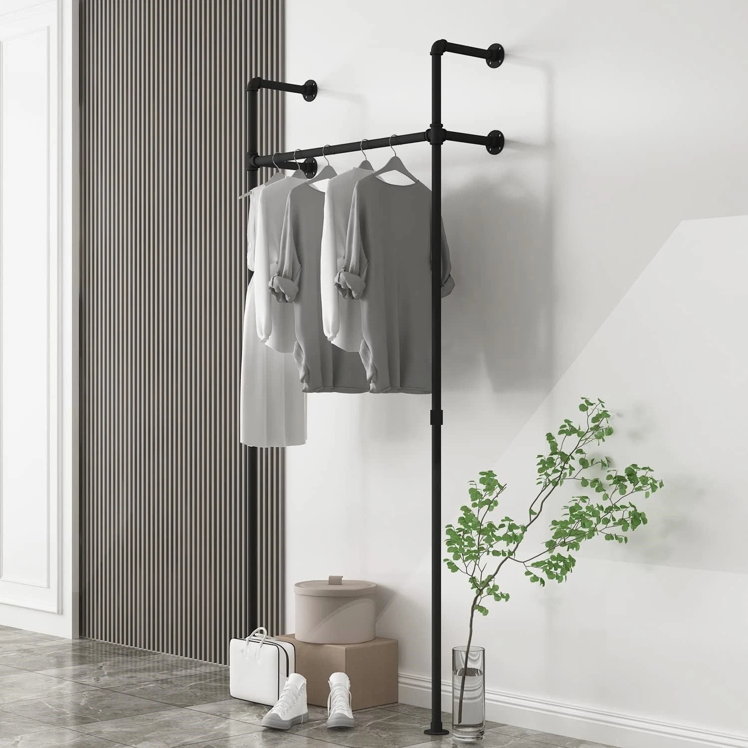 Boutique Heavy-Duty Wall-Mounted Clothing and Jewelry Rack Space-Saving Disassemble Hanging Garment Bar for Kitchen Bathroom