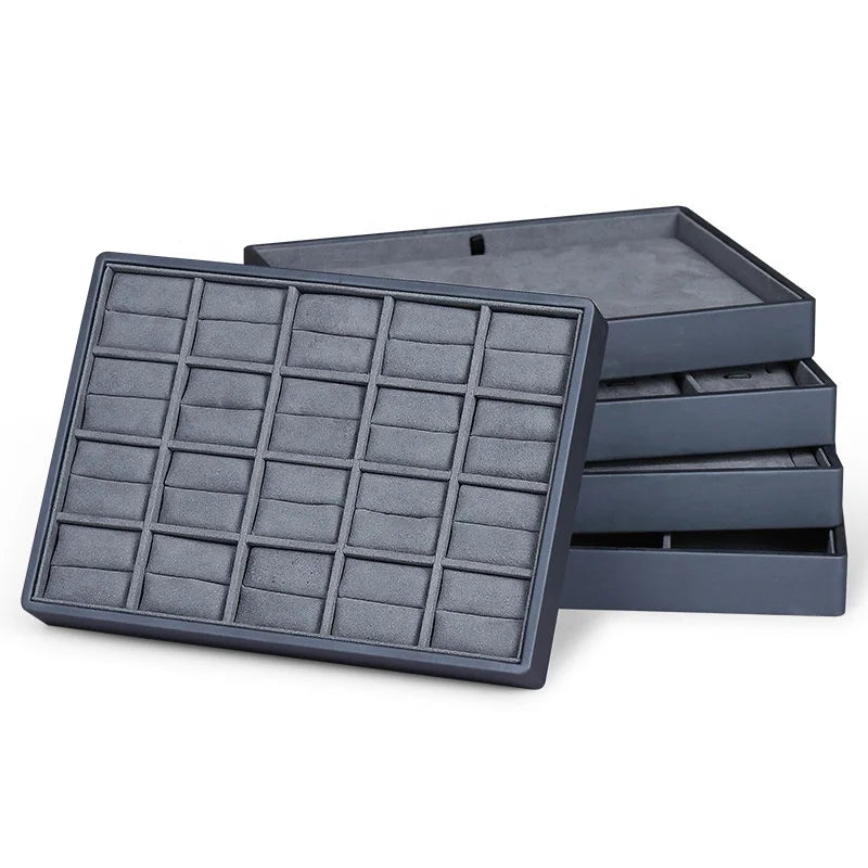 Velvet Rings Display Stand Luxury Rings Tray Hand Make Gray Cases Displays Jewelry Display Stand Set