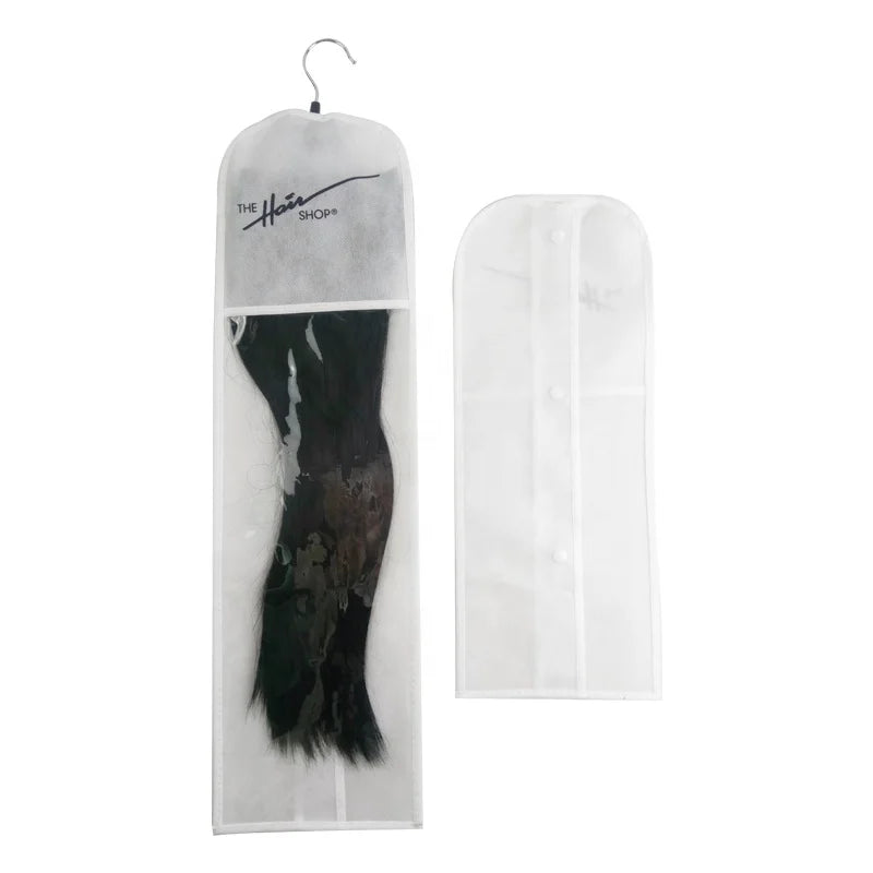 Hair Storage Bags Non Woven PVC Window Hair Extensions Storage Wig Packaging Bag With Hanger