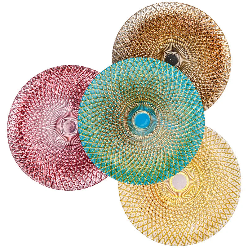 Wholesale 13 Inch Colored Pineapple Grain Electric Glass Charger Plate