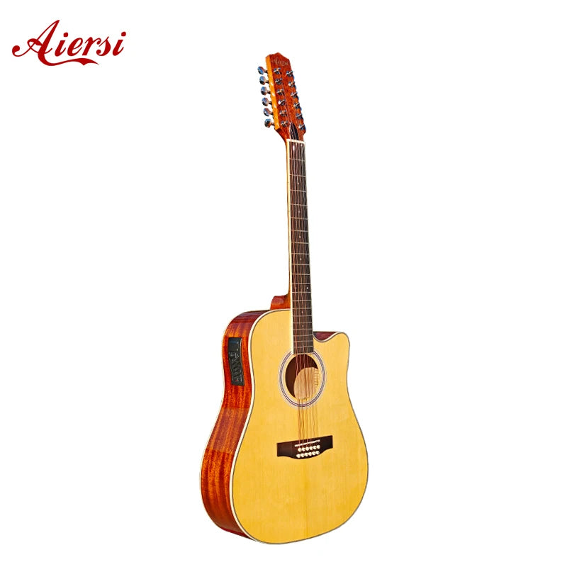 Aiersi Brand Spruce Top Mahogany Body 12 String Electric Acoustic Guitar Wholesale Factory Price Good Sound Adult Guitarist
