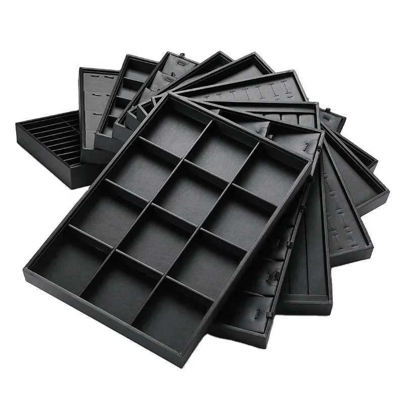 Digu Black Jewelry Display Tray Modern Ring Necklace Tray Stackable 24 Grid Jewelry Organizer Tray for Shop Display De Joyeria