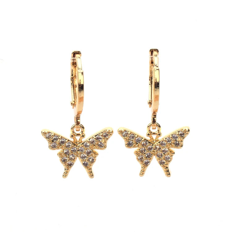 Wholesale 18K 14K Gold Plated Small Fancy Hoop Earrings for Women and Party Girls 2015 Designs with Butterfly Shape