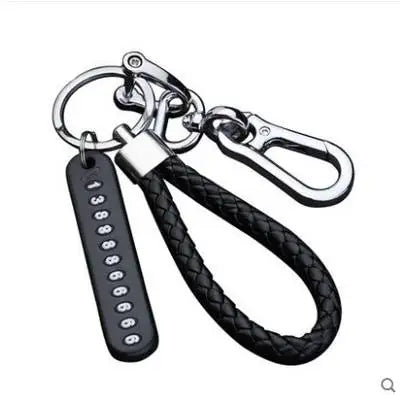 Promotion Anti-lost Phone License Plate Key Ring DIY Vehicle Car Braided Key Chain PU Leather Phone Number Plate Keychain