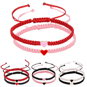 Heart-shaped Handmade Bracelet Ladies Heart Couple Bracelet Black and White Peach Heart Hand Rope Bracelet Gift