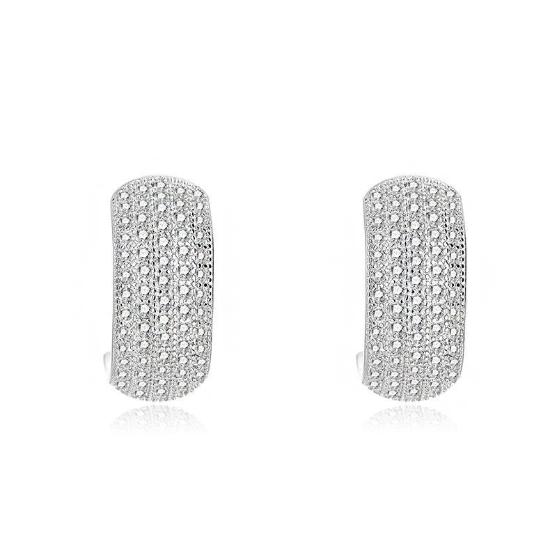 Classic Fashion Women 925 Sterling Silver Full Diamond C Shape Stud Earrings