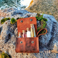 Vintage Crazy Horse  Genuine  Leather Seasoning Bottle Storage Bag Barbecue Protective Cover Spice Bottle Bag with Bottles