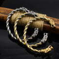 Vintage Norse Viking Mythology Stainless Adjustable Twist Rope Braided Opening Wolf Bracelet Bangle for Men