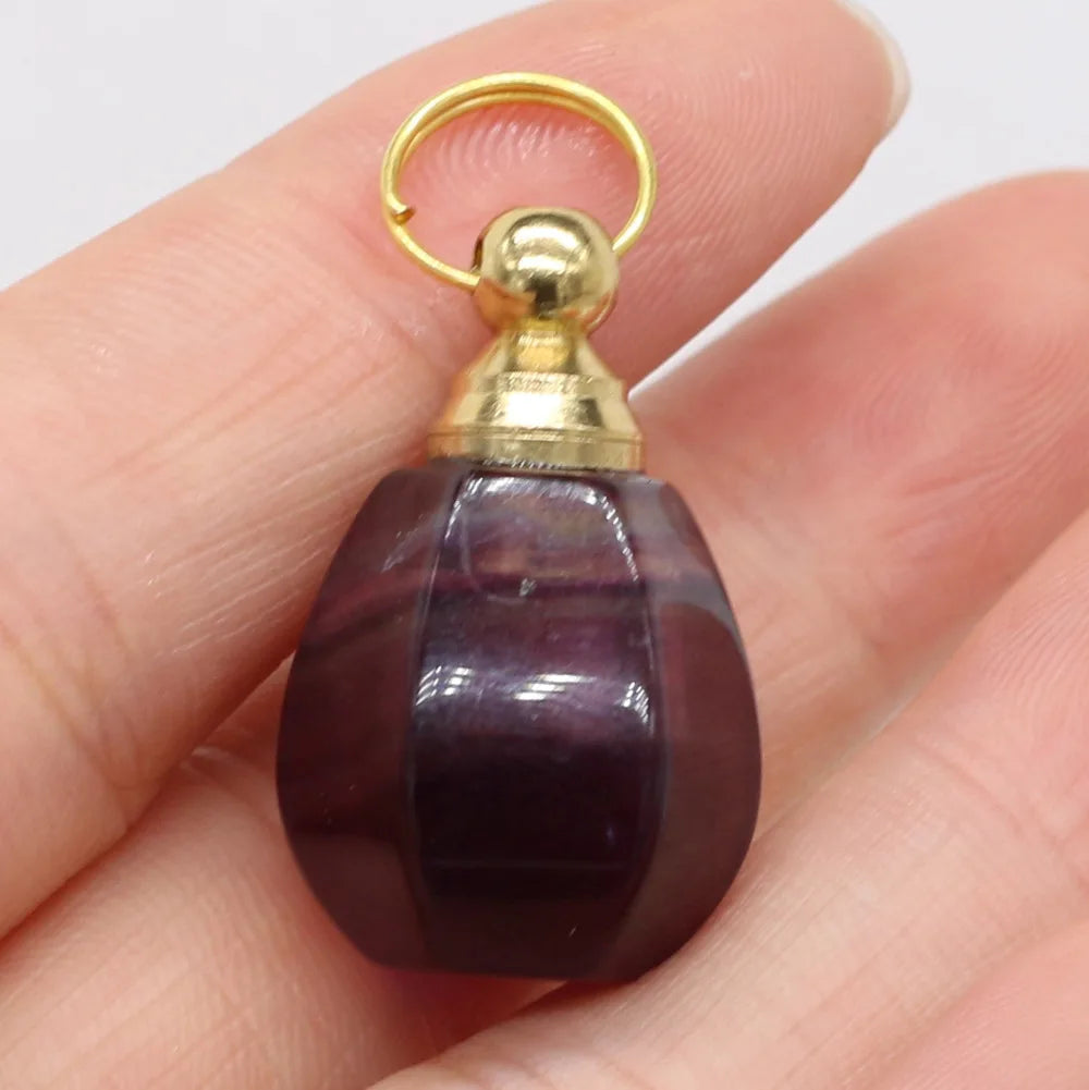 Hongzhuo Fluorite Natural Healing Crystal Quartz Perfume Bottle Pendant Necklace