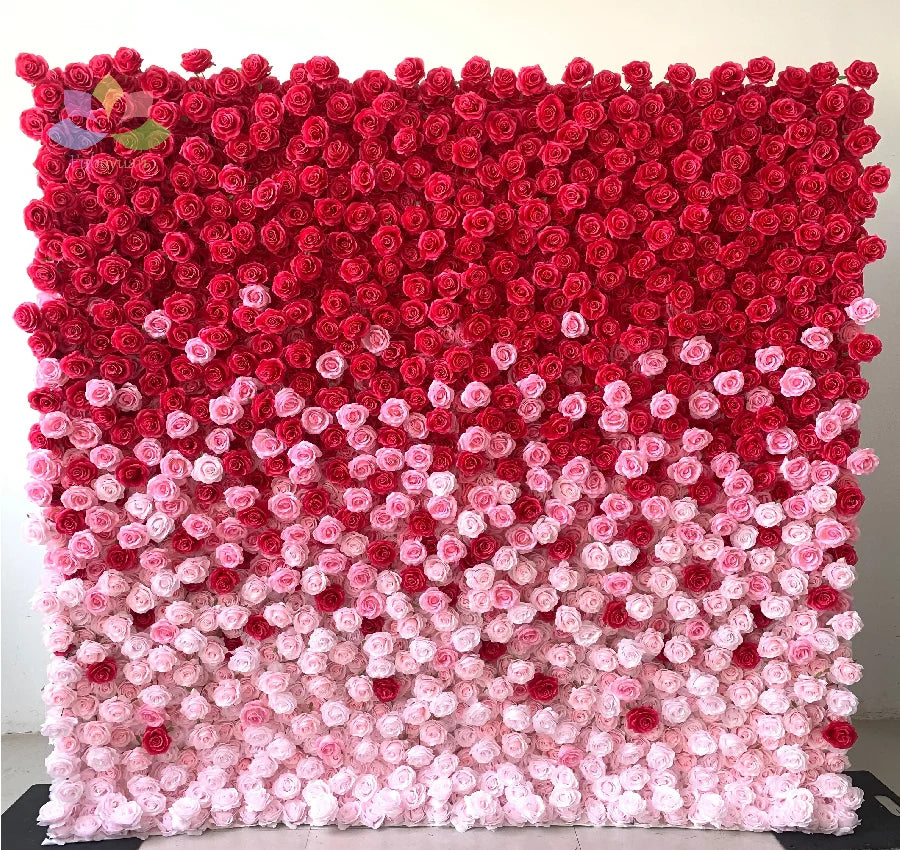 H05072 Wedding Photography Studio Decor 8x8ft Red Pink White Ombre Silk Flower Walls Backdrop Panel Artificial Flower Wall
