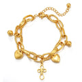 Unique Stainless Steel Chunky Chain Two Layers Cross With Christian Heart Pendant Charm Bracelet Jewelry for Women Bracelets