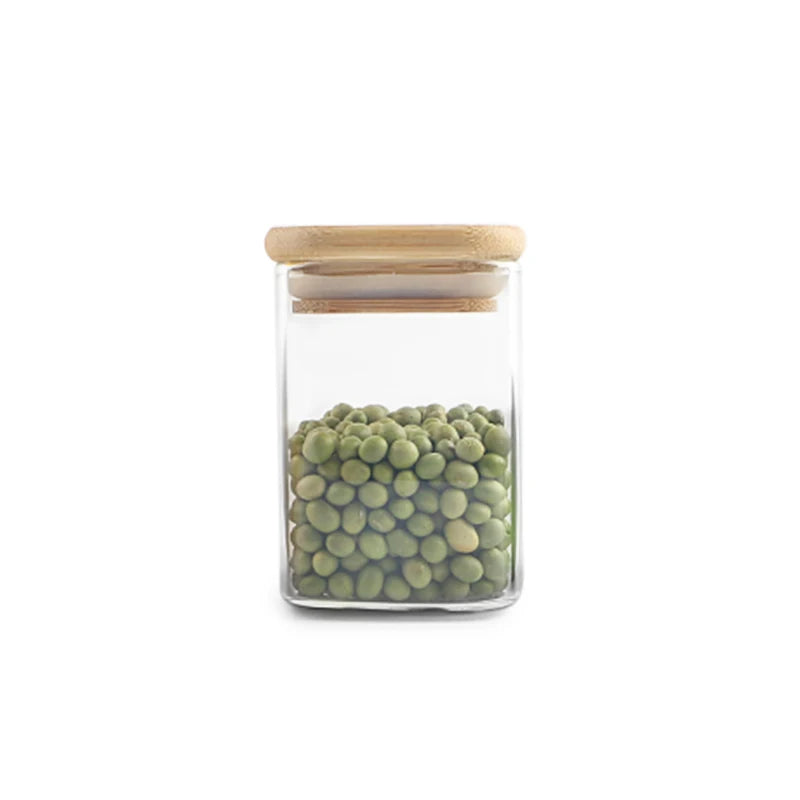 200ml 480ml 16oz square Shape Spice Borosilicate Glass Jars With Bamboo Lids Food Storage Containers