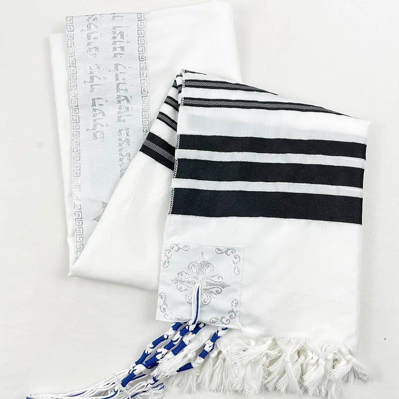 Wholesale and Custom Logo Design Big Size 140x190 cm Judaical Tallit Prayer Shawl Black Color Jewish Talit From Israel