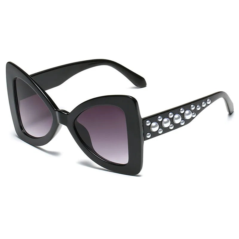 Wholesale Fashion Outdoor Sun Protection UV400 PC Pearl Glasses Butterfly Sunglasses Women