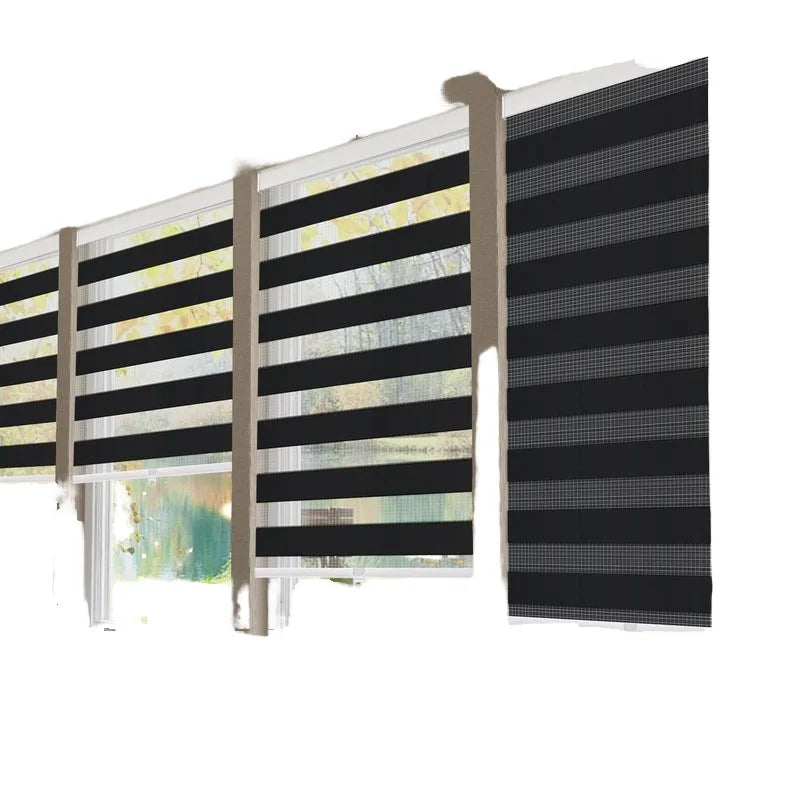 Zebra Blinds Custom Modern Window Roller Blinds Double Layer Polyester Shades Curtains Spring Built-In Plastic Material Plain