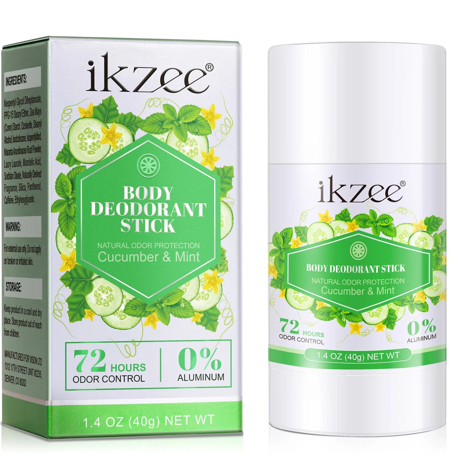 IKZEE Custom Body Deodorant 40g Private Label Organic Cucumber Mint Cream Speed Stick for Men & Ladies Reusable Underarm Natural