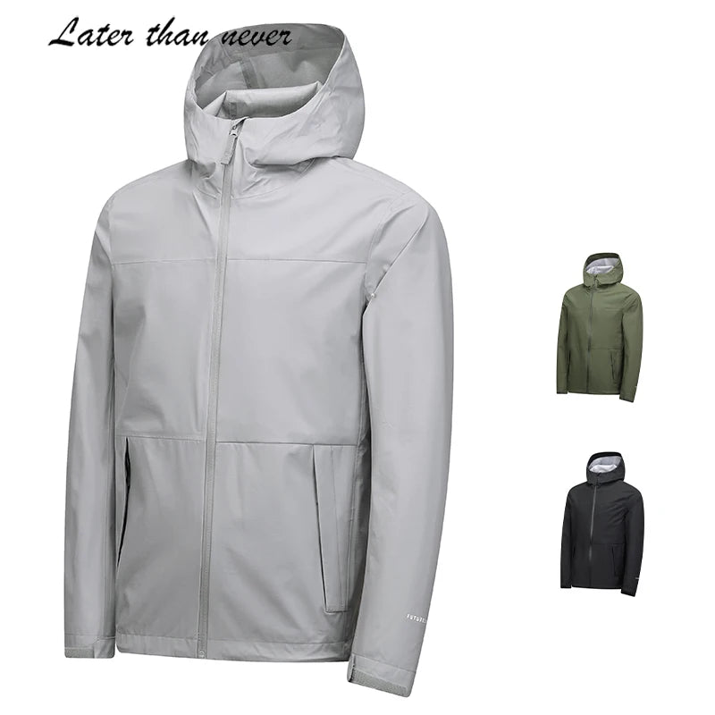 Men's 3-Layer Waterproof Rain Jacket with Hood Fully Seam Taped and Windproof Stand Zipper Sport Hiking Outdoor Hard Shell