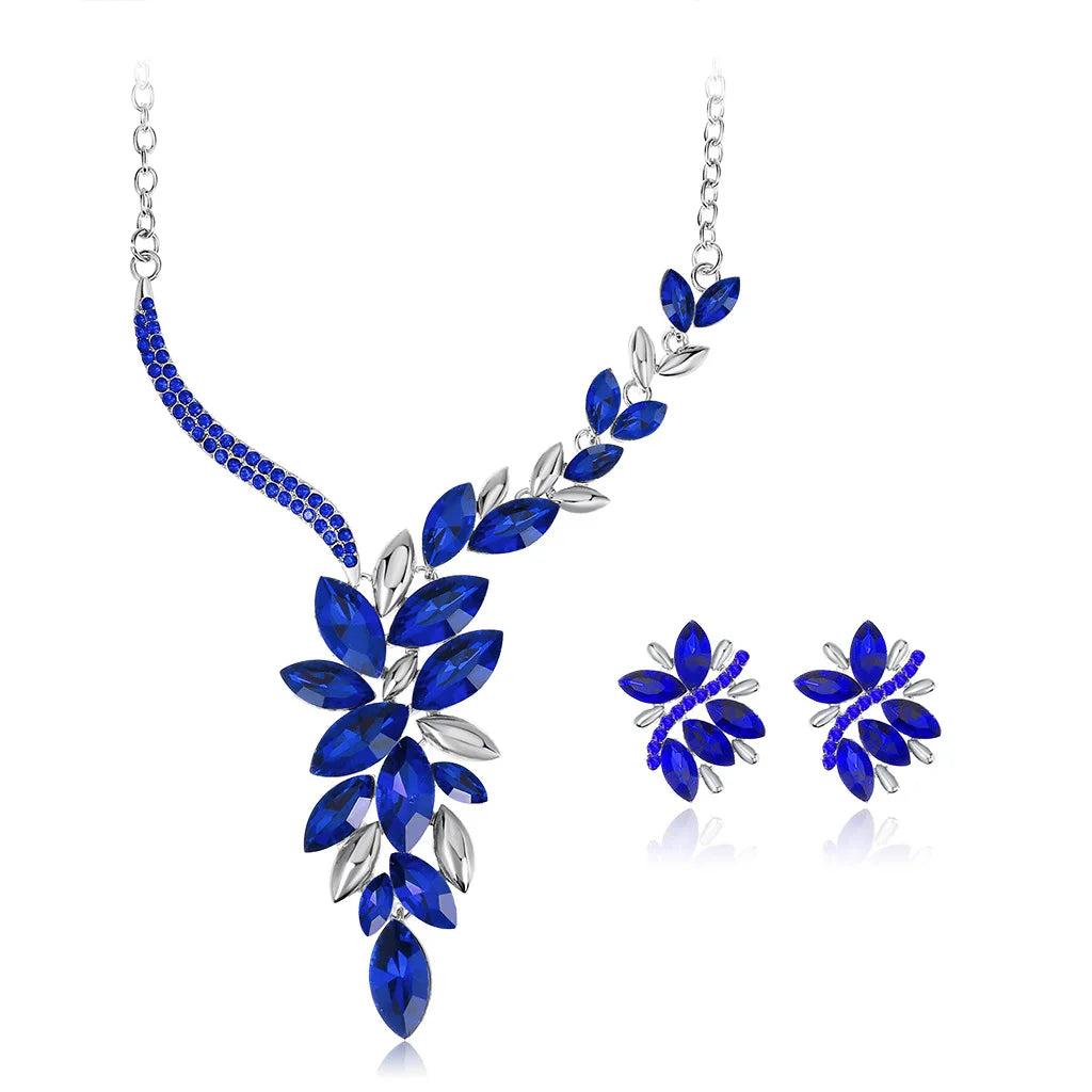 Leaf Pendant American Luxury Custom Crystal Wedding Necklaces Earring Fashion Fine Jewelry Bridal Necklace Sets for Women