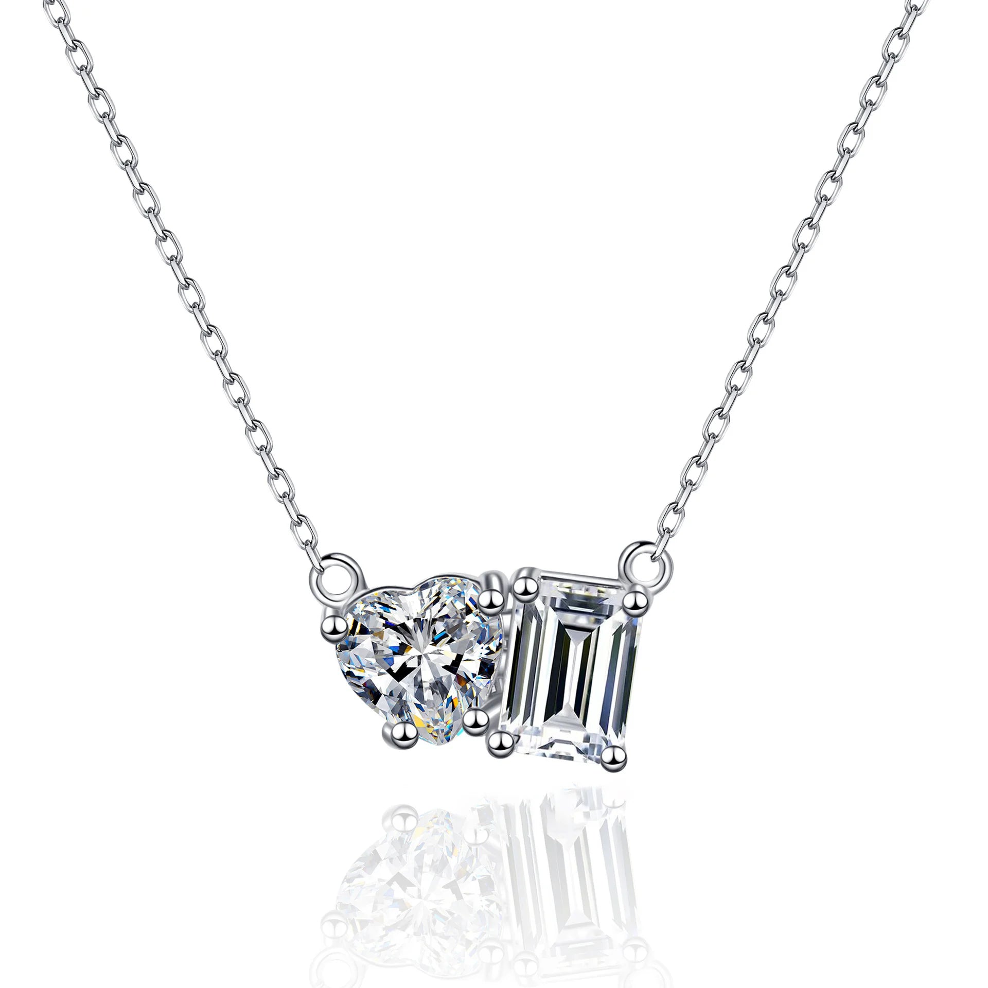 Elegant Emerald Cut & Radiant Heart Shaped 2.0CT Moissanite Diamond Necklace Perfect Gift for Mom or Wife