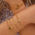 Stainless Steel Gold Layered Bead Chains Flat Blade Chain Lucky Hamsa/Flower/Letter Love/Star/Heart/Clover Charm Bracelet