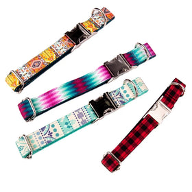 Luxurious Metal White Silver Buckle Sweet Designer Custom Print Natural Pattern Jacquard Colorful Nylon Pet Dog Collar Breakaway