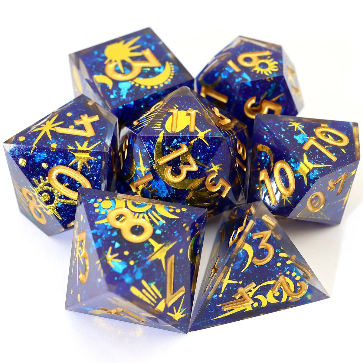 Sharp Edge DND Dice SetHandmade 7 Accessories Dice for TTRPG GamesMulti-Sided RPG Polyhedral Resin Roleplaying Games Dice #L8