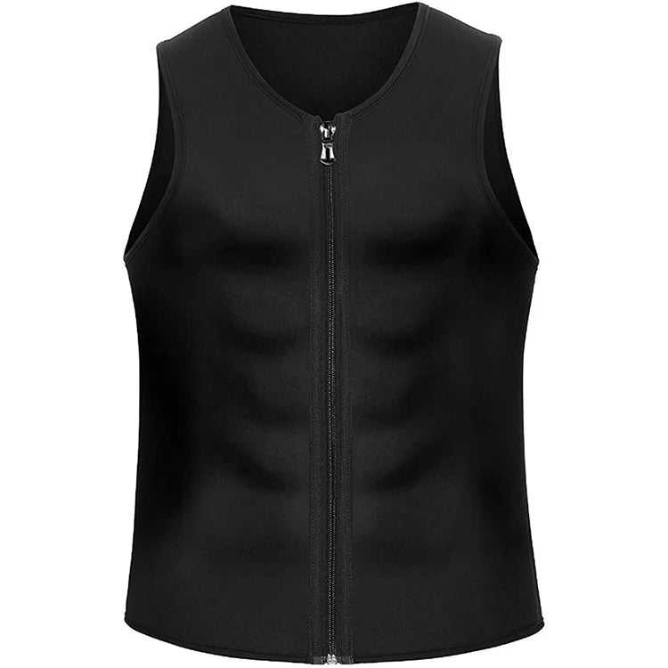 Men's Neoprene Zipper Sweat Shaper Vest Home Use Body Shaper with Heat Trapping Sauna Fabric Belt