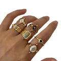 OEM Wedding Rings Gold Plated Hot Sale Adjustable Ring Stainless Steel With Labradorite Gemstone Women Trendy Jewelry