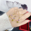 New Stainless Steel Gold Plated Colorful  Rainbow Zircon Windmill Flower Pendant Necklaces