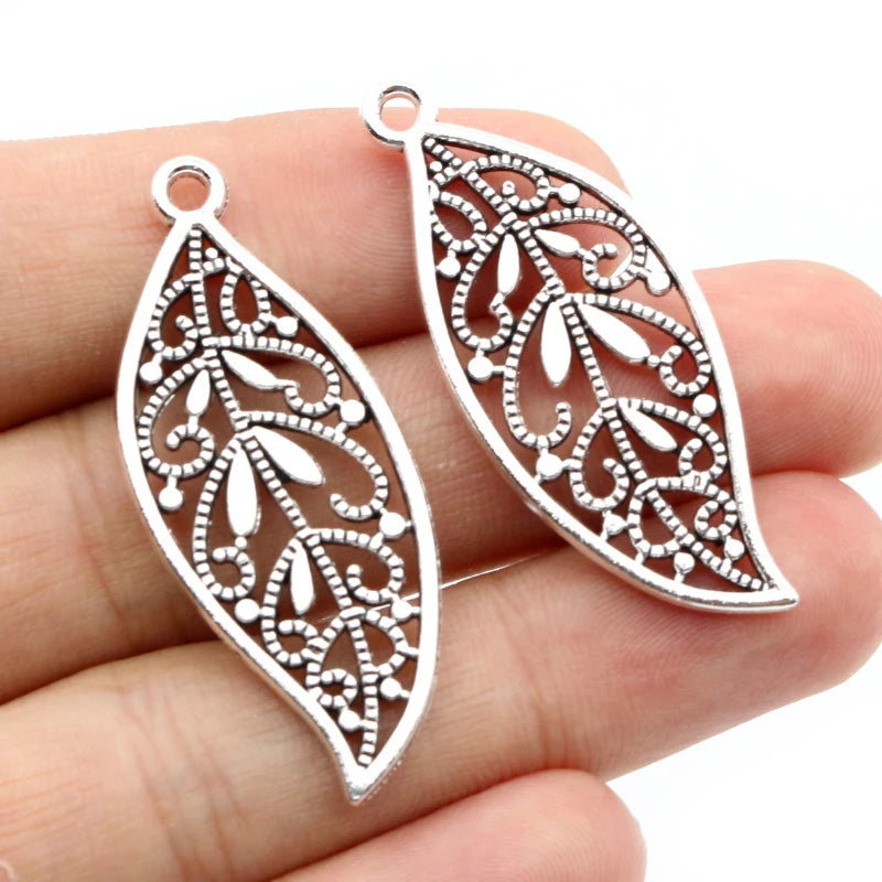 15pcs 43x17mm Antique Bronze Silver Plated Leaf Handmade Charms Pendant DIY for Bracelet Necklace Jewelry Making Supplies