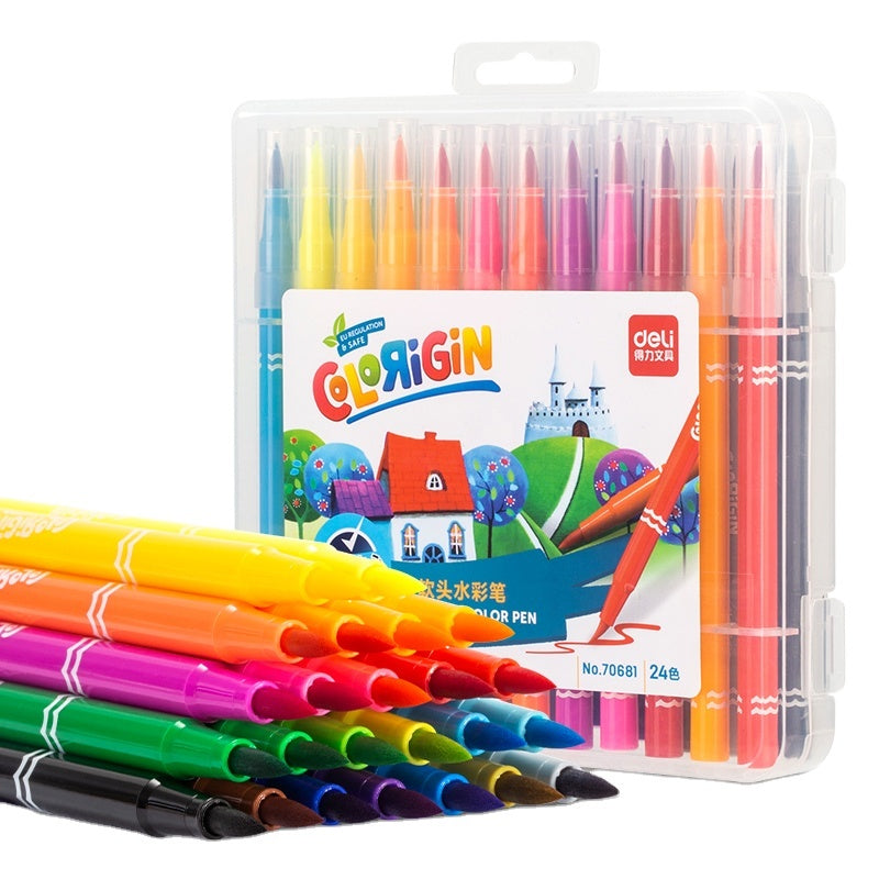 Deli 70681 24pcs/box Soft-headed Watercolor Pen for Children's Painting Graffiti Pen 72box*24pcs=1728pcs Per Carton Set