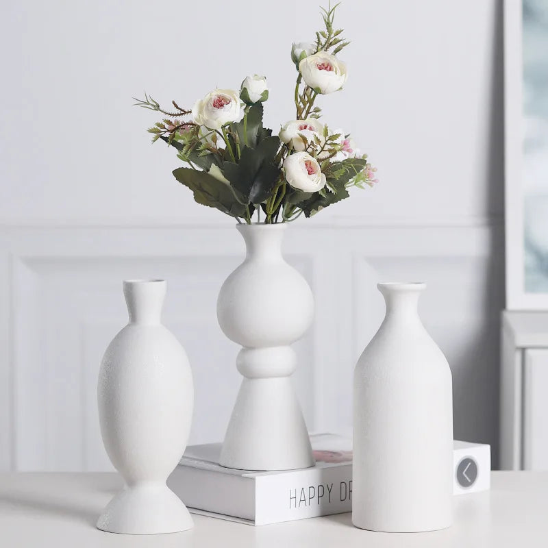 Handmade Frosted Cream Ceramic Vase Small Pottery Hand for Home Decoration Nordic Ins Chinese for Desktop Entrance Foyer Living