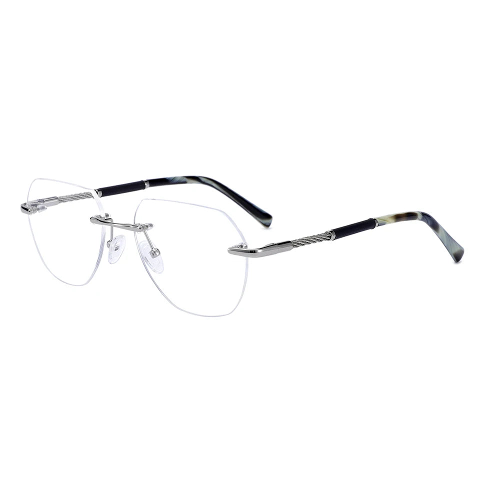 Newest Arrival Custom Logo Gold Stainless Rimless Optical Eyeglasses Glasses Rectangle Frame for Men for Women