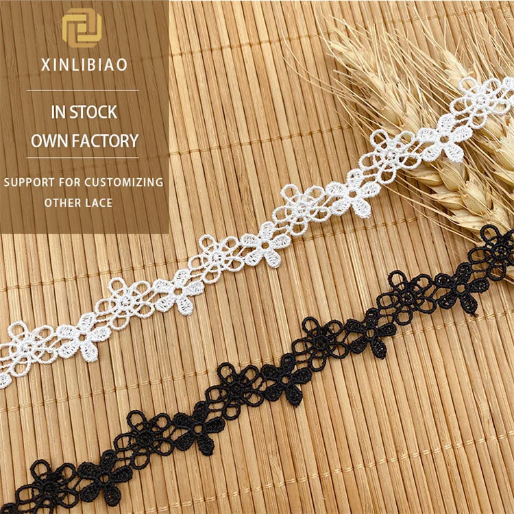 Wholesale Embroidery Hollow Lace Garment Accessories Small Flower Water Soluble Polyester Barcode Lace Trim for Bags 1.87cm