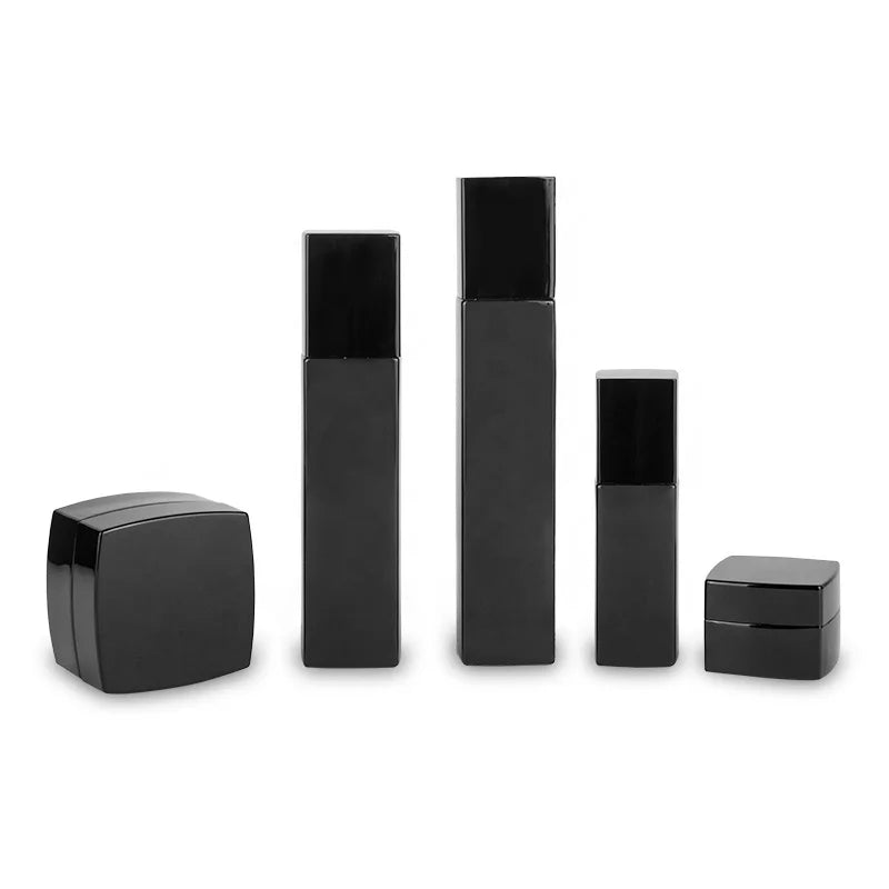 Cosmetic Spray Pump Bottle Set Glass Empty Bottle Container Black Packaging