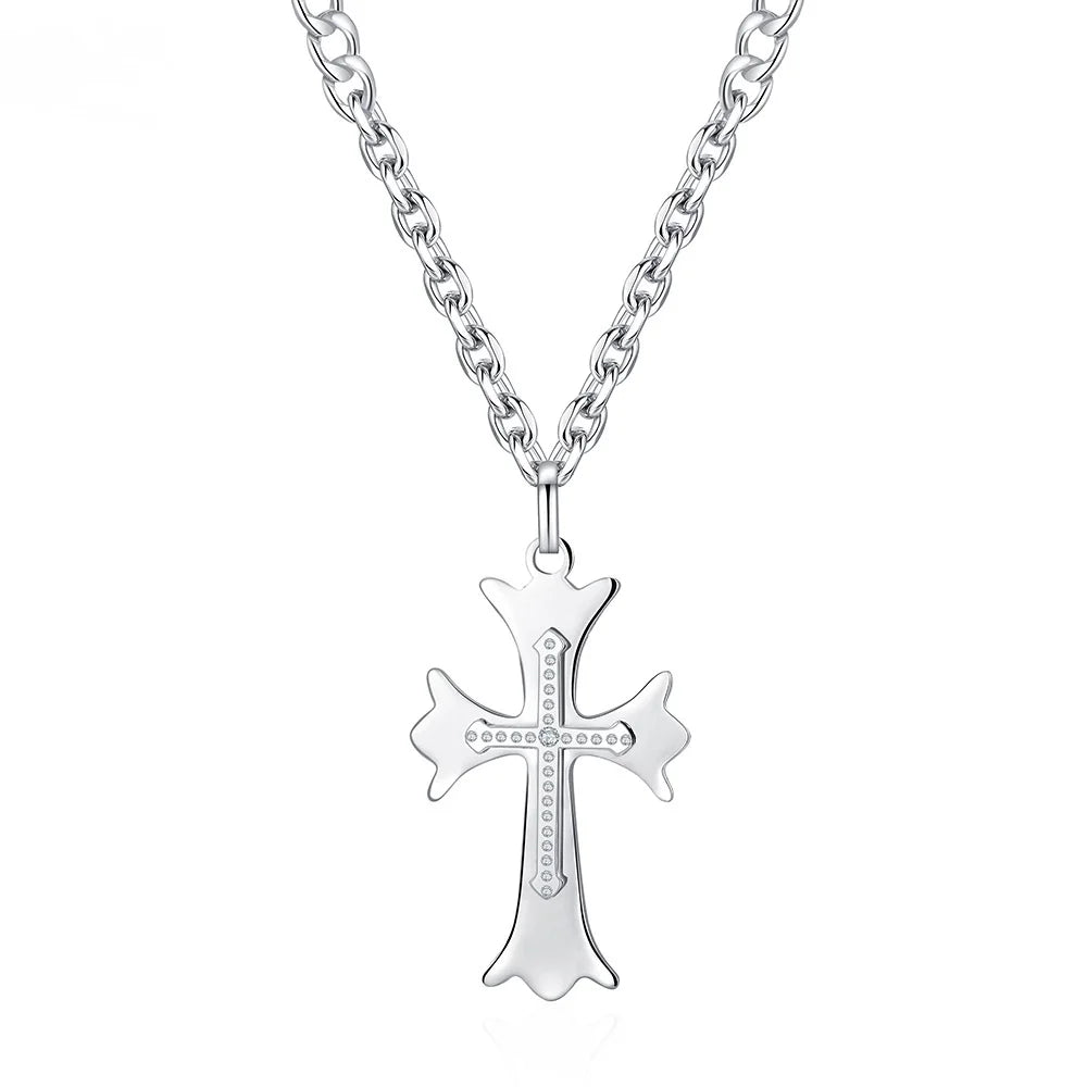 European American Style Hip-hop Titanium Steel Necklace Pendant Men's Cross Stainless Steel Couple Necklace Religious Theme