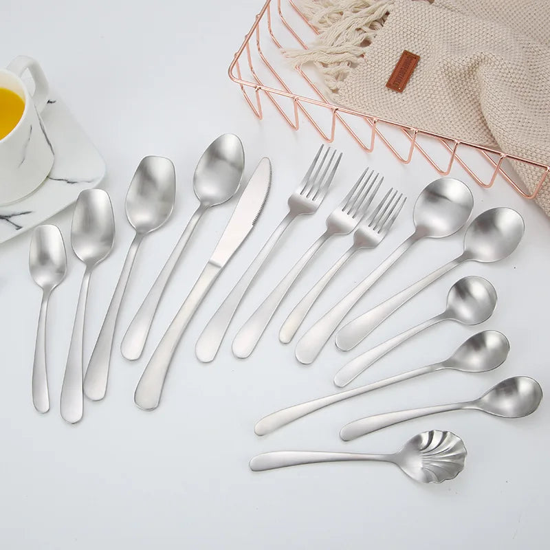Bulk Light Luxury 304 Stainless Steel Matte Cutlery Set Restaurant Flatware Knife Fork Salad Silverware