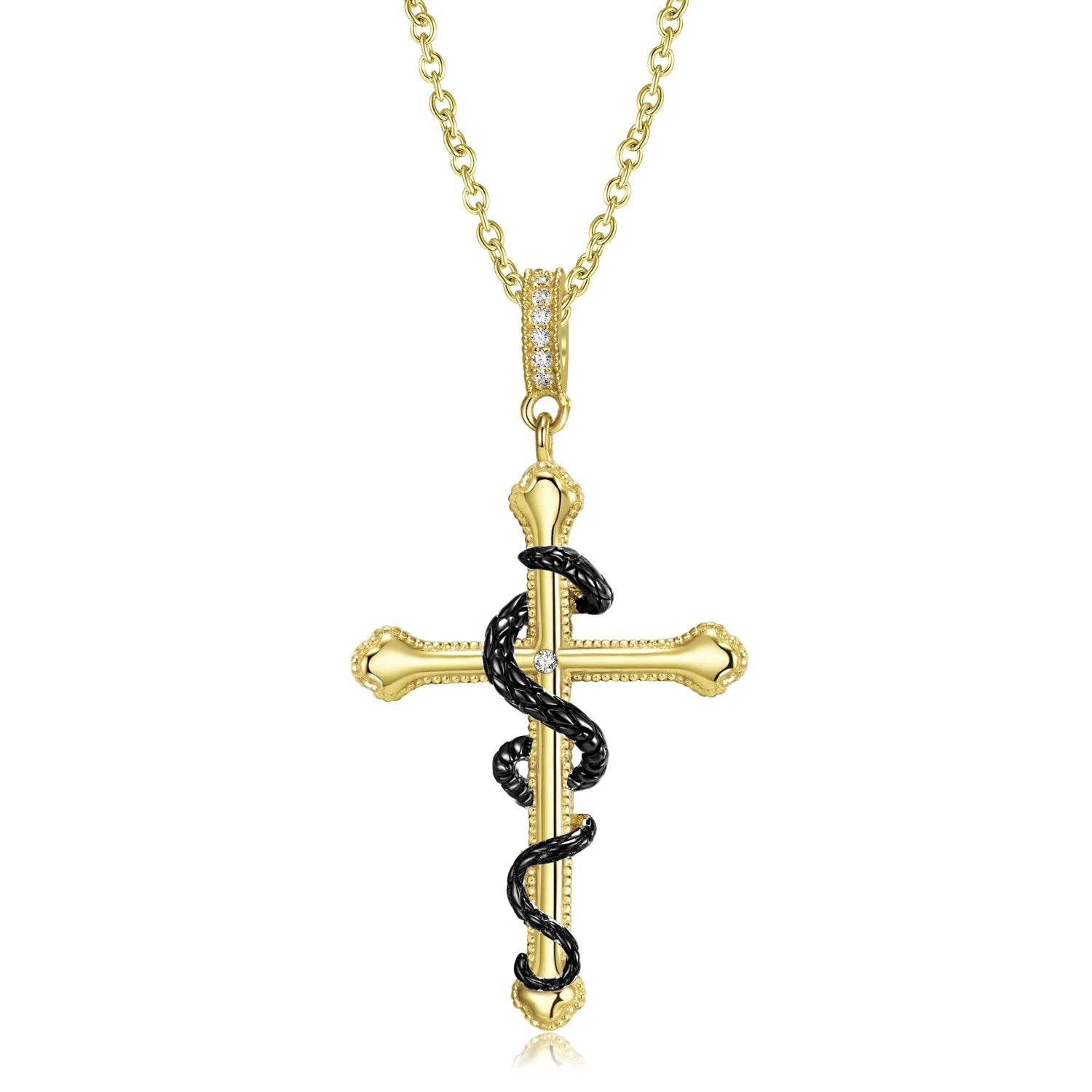 Cross & Black Snake Pendant Necklace Authentic 925 Sterling Silver Pendant for Women Necklace Jewelry Gold Plated Fine Accessory
