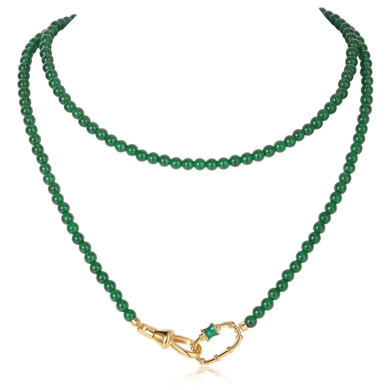 2024 New Light Luxury Long Stacked Natural Green Chalcedony Stone Bead Necklaces for Women Jewelry