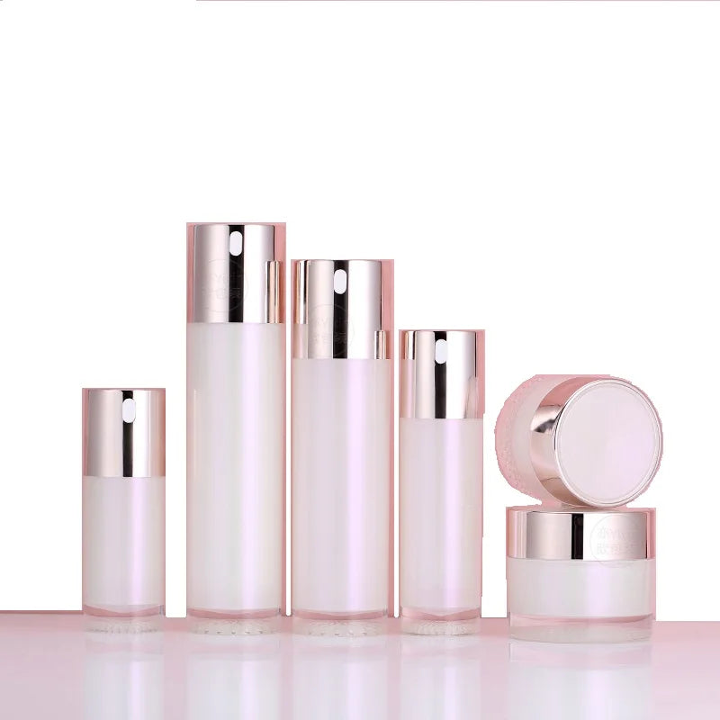 Wholesale 30g 50g 15ml 30ml 50ml 80ml 100ml Luxury Laser White Acrylic U Shape Airless Bottle and Jar Vacuum Package Container