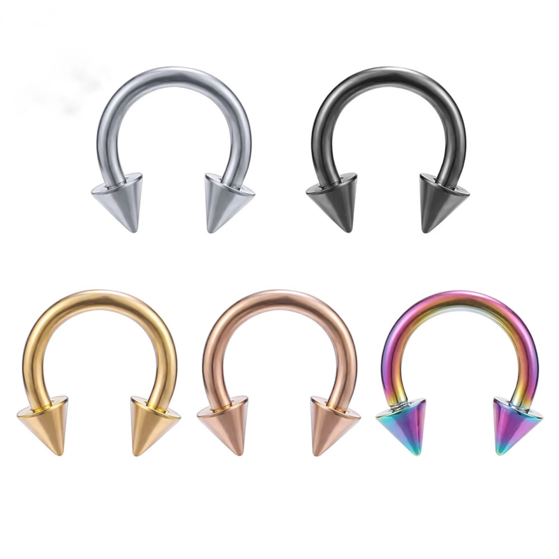 Evorte Gold Plated Titanium Nose Ring Circular Barbells C-Shape Horseshoe Engagement Helix Piercing Jewelry