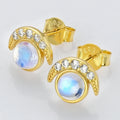 925 Sterling Silver Moon and Sun Studs Vermeil rainbow Moonstone Women Fine Jewelry Moonstone Earring