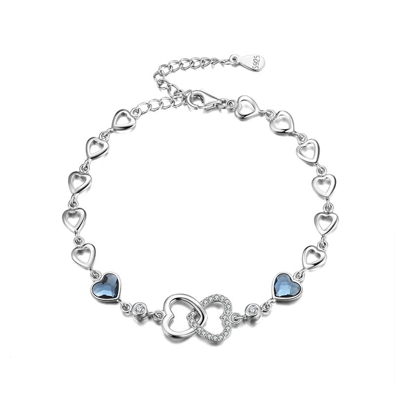 RINNTIN SWB05 Popular Silver Chain Bracelet Korean Cute Heart Bracelet Purple Crystal Bracelet for Women