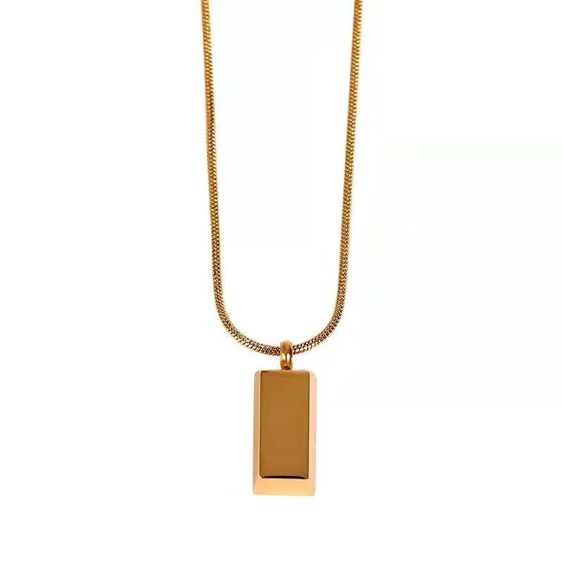 Jachon Fashion Simple Style  Brick Square Pendant for Women Stainless Steel Gold Charm Jewelry Fashion Jewelry Necklaces