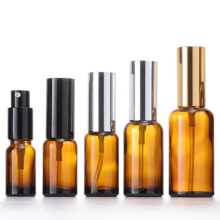 Wholesale Dark Amber Brown 5ml 10ml 20ml 30ml 50ml 100ml Empty Mist Spray Serum Pump Glass Essential Oil Bottle
