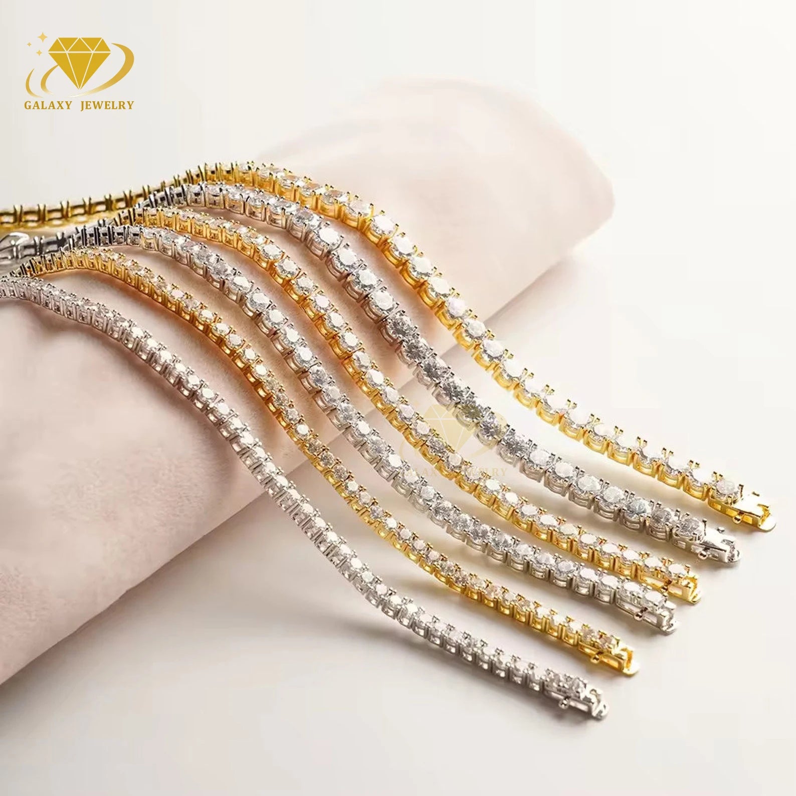 Hip Hop 3mm 4mm 5mm Shining Iced Out Moissanite Diamonds Tennis Chain Bracelet Necklace Boys Girls 925 Silver Tennis Chains