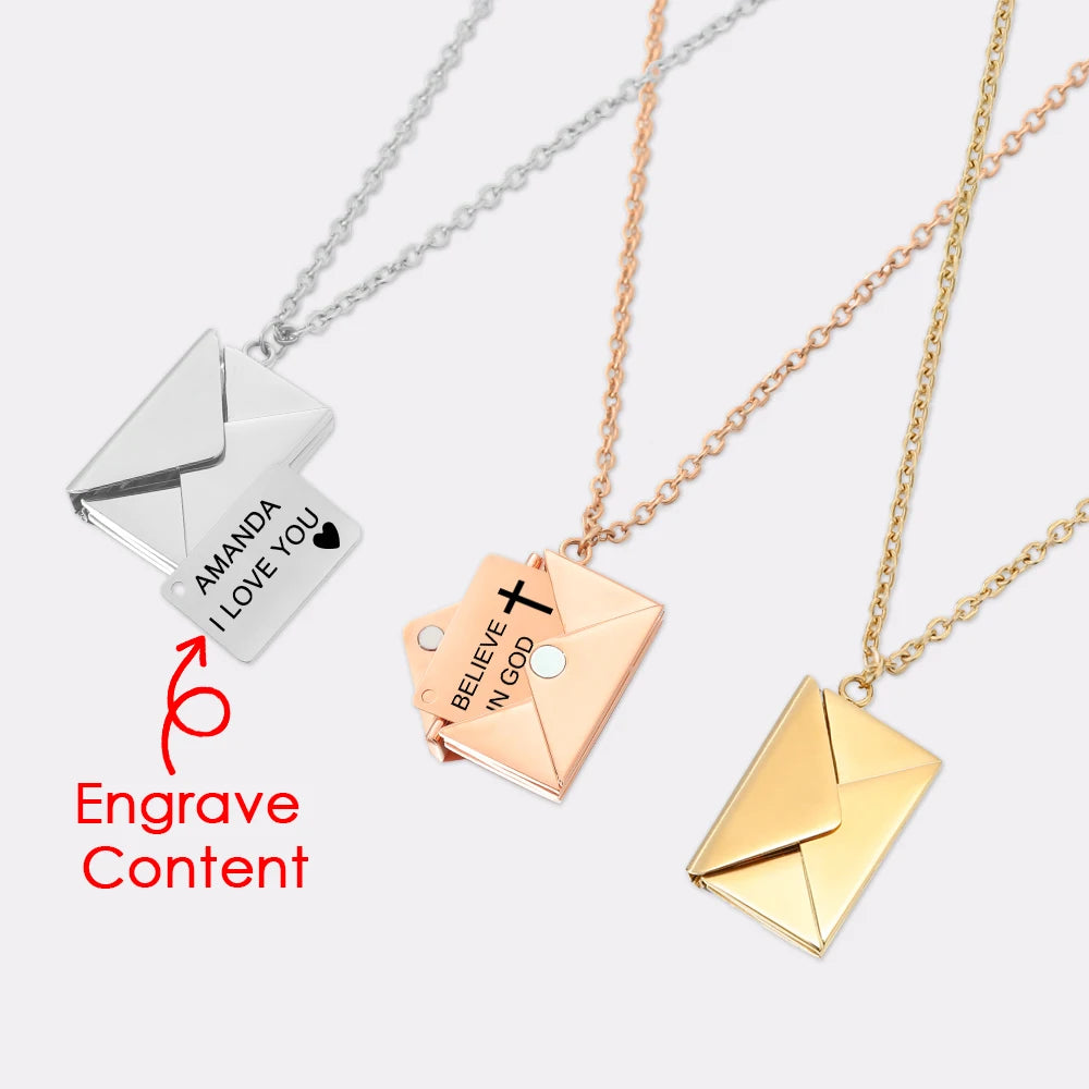 EManco Envelope Locket I Love You Personalized Pendant Necklace for Women Stainless Steel Gold Choker Mother Day Gift