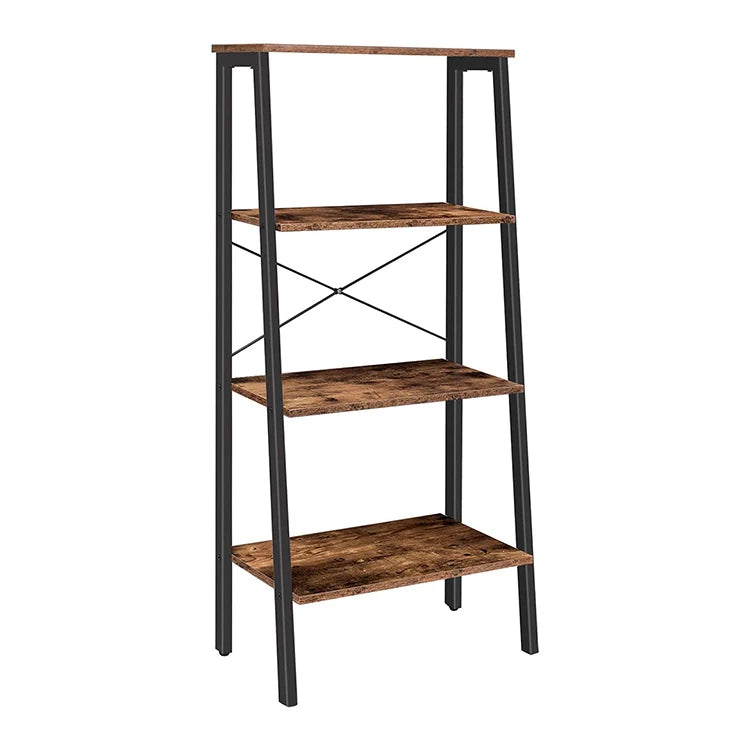 Custom Made Multi Layers Ladder Shelf 4-Layer Metal Frame Wooden Panel Storage Rack