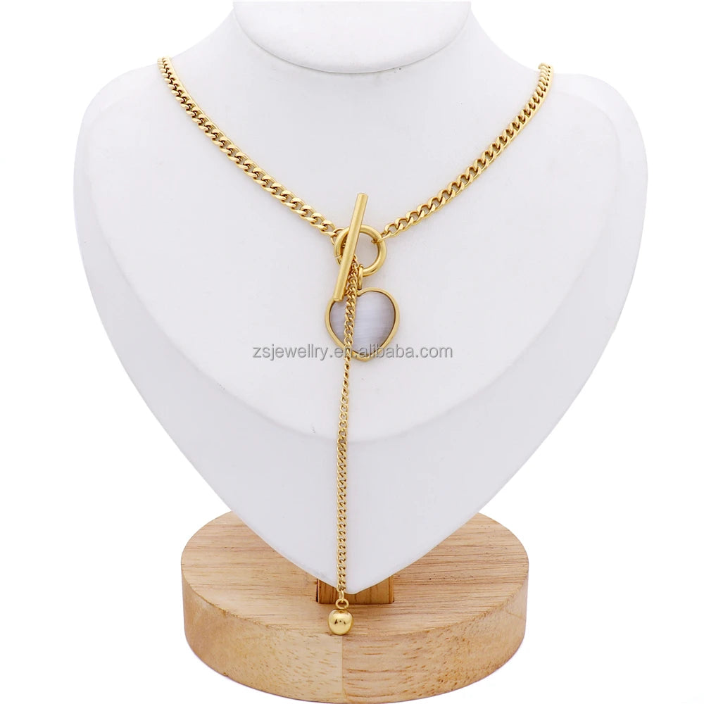 18 K Gold Plated Stainless Steel Heart Necklaces Jewelry Women Rhinestone Acrylic Necklace